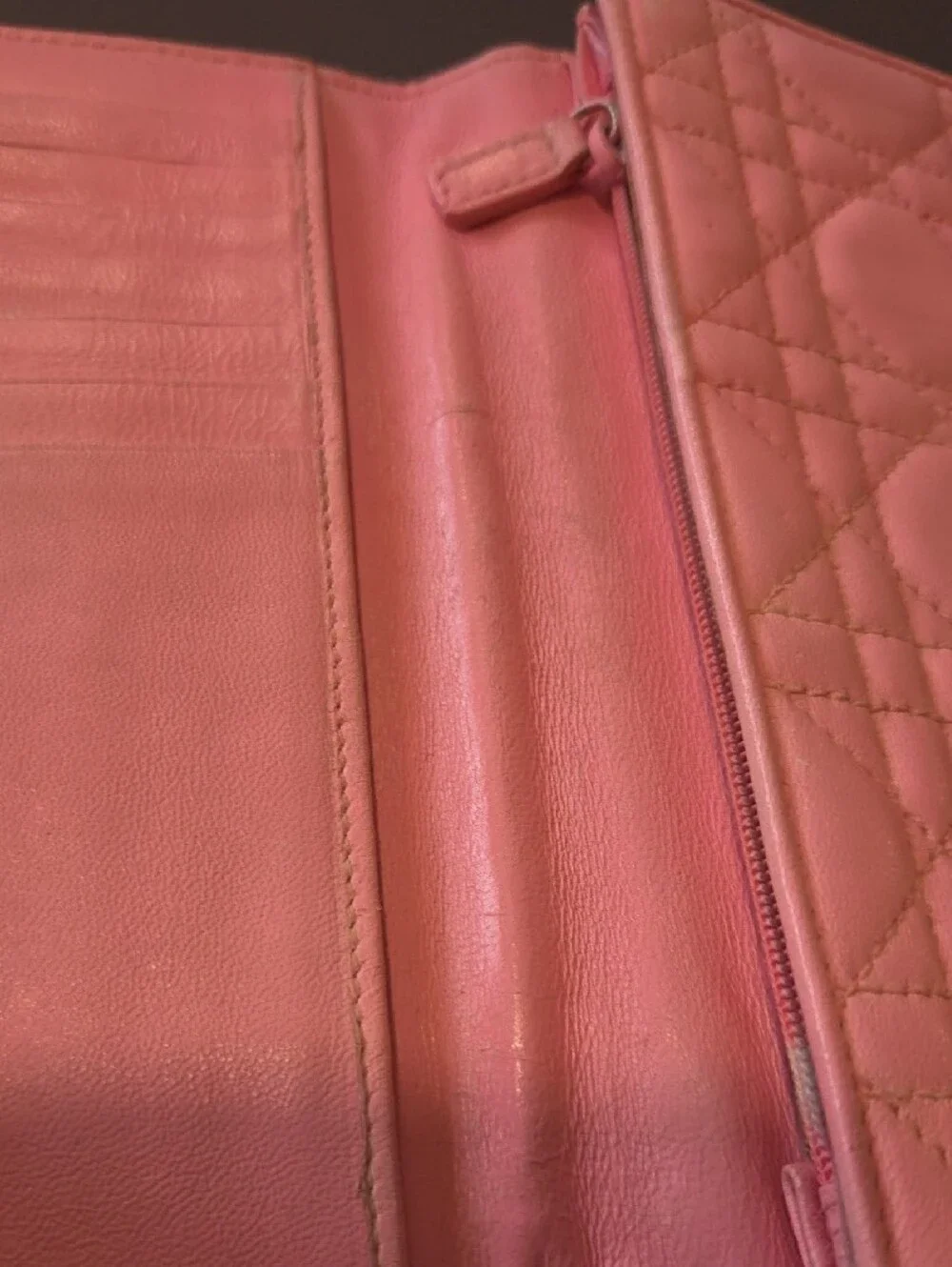 Dior Pink Quilted Leather Wallet with Signature Stitching - Project